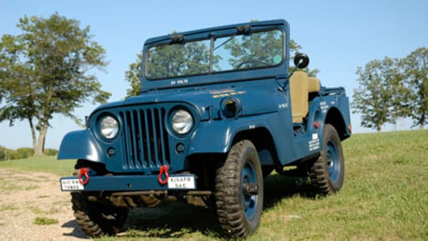 The M38A1 is, perhaps, the most "all around" military Jeep. Comfortable and safer than earlier models, it is an ideal Jeep for play and display (M38A1 pictured here restored by Tim King).