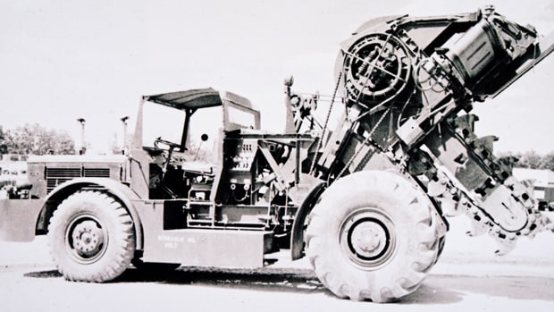 The Barber-Greene ditching machine illustrates American construction industry at work. Barber-Greene re-engineered their ditcher and a vehicle into an entrencher, all to comply with the MIL-SPEC that reflected the needs of CE troops.