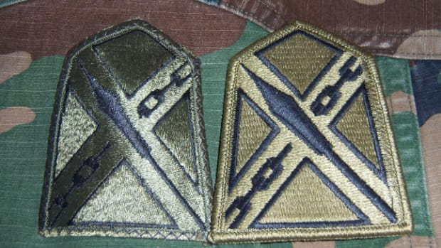 The more things change, the more they remain the same. The newer OCP version of the Virginia National Guard JFHQ patch is shown (on the right) for comparison to a BDU sample from the period when the same patch represented the Virginia State Area Readiness Command (STARC).