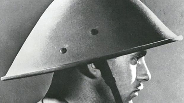  It is unclear how many of these helmets may have been produced for the military. This undated photo from the late 1940s was taken by a U.S. Army photographer.