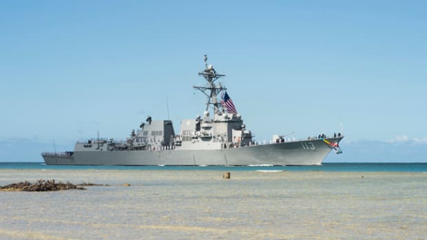  PEARL HARBOR (July 10, 2017) The future Arleigh Burke-class guided-missile destroyer USS John Finn (DDG 113) arrives at Joint Base Pearl Harbor-Hickam in preparation for its commissioning ceremony. DDG 113 is named in honor of Lt. John William Finn, who as a chief aviation ordnanceman was the first member of our armed services to earn the Medal of Honor during World War II for heroism during the attack on Pearl Harbor. (U.S. Navy photo by Mass Communication Specialist Randi Brown/Released)