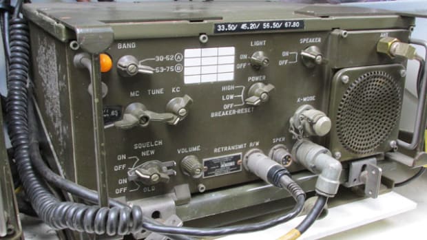 The RT-524 is the most common type of radio in the VRC-12 series radios. It is capable of transmitting and receiving on frequencies from 30- 76 MHz and can be used on the six-meter radio band. 