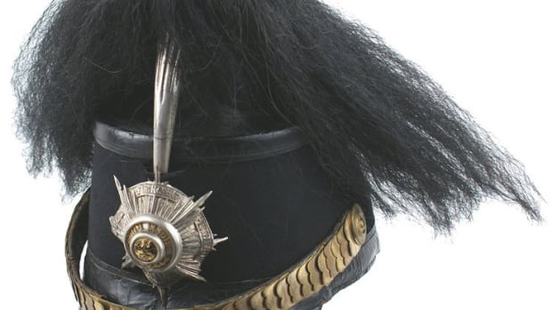 Personal Garde Jager shako (leather helmet) once owned by Germany's Kaiser Wilhelm ($13,750).
