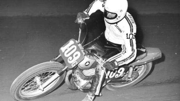 Motorcycle trail riding, enduros, motocross, and flat track racing were John’s main hobbies from age 16 to about 23. From 1972-1974 he rode this Schwerma-framed Bultaco 250 and a BSA 500. John achieved Expert status in flat track racing as an amateur but never turned professional.