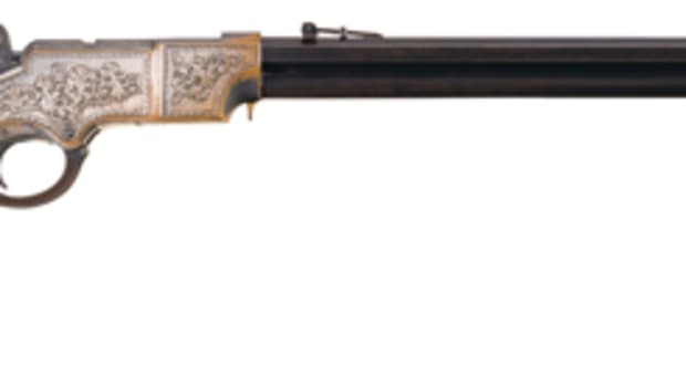  Documented Historic Early Production Factory Presentation Engraved Silver-Plated New Haven Arms Co. Henry Deluxe Lever Action Rifle, Serial Number 17 SOLD $276,000