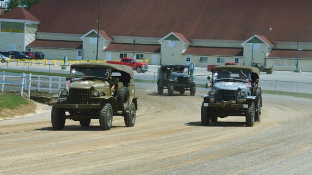 With tanks driving, trucks racing, and flame throwers flaming, the 2019 MVPA Convention had plenty of “history in motion” this past August. One of the new activities at this year’s Convention was the historic military vehicle (HMV) race held in the arena around the near half-mile dirt track.
