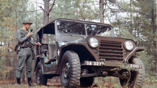 The M151 was the standard Army utility vehicle when this photo was taken at Fort Bragg in September 1969. This vehicle is equipped with a VRC-46 radio system.