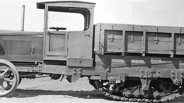 Lombard’s later half-track machines were powered by gasoline or diesel engines.