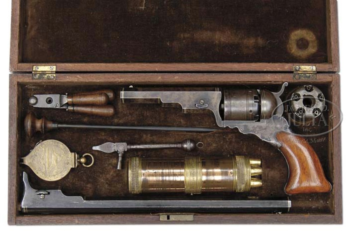 A rare Case #5 Texas Paterson, percussion revolver with two barrels and spare cylinder. In extremely fine condition and with a presale estimate of $400,000-$700,000.