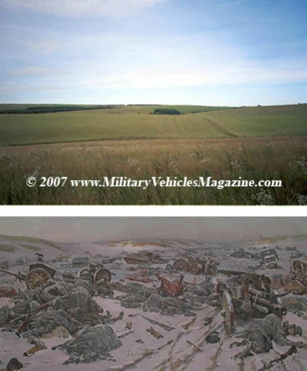 More than 190,000 Soviet and German soldiers died in the battle for Korsun--most of them on this field. A painting from soon after the battle depicts the carnage that the area witnessed.