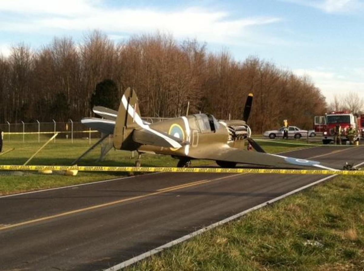 P-40 landed on an Ohio road after experience trouble on a test flight on Dec 8, 2011.