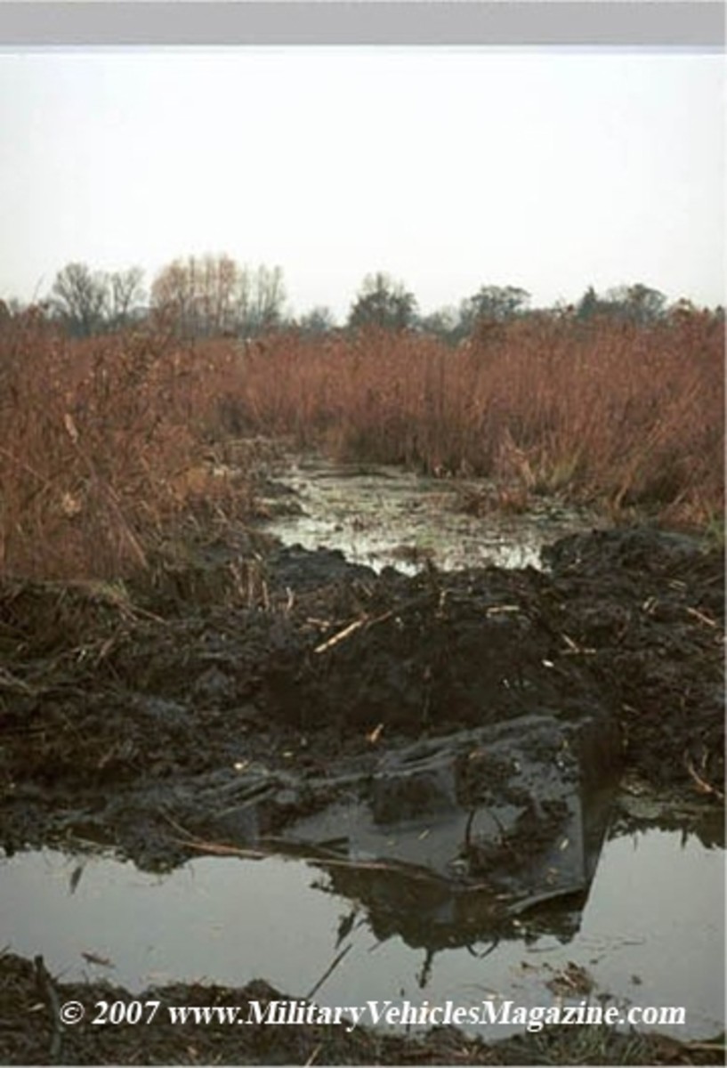 Chassis of the M4A2 is partially submerged in this swamp.