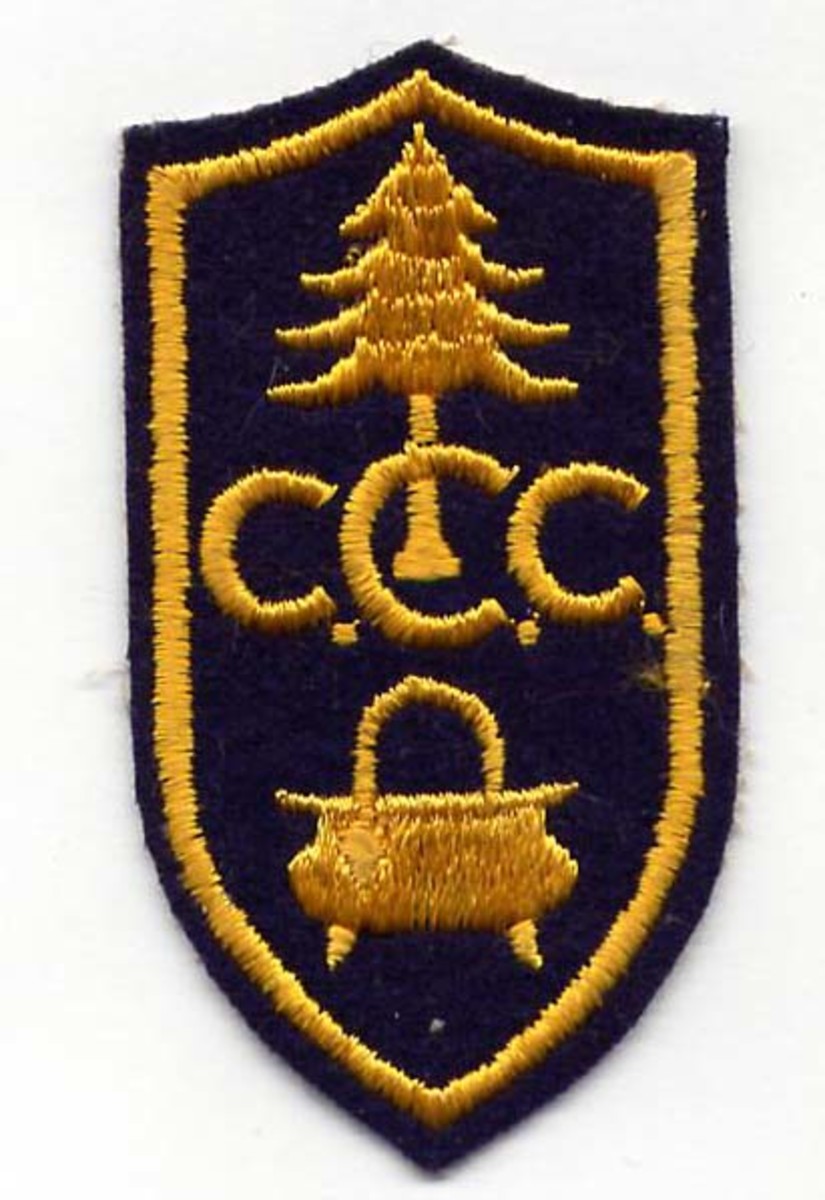 Logo/Specialty Patch – C.C.C., pine tree and skill logo. Red and black backgrounds were manufactured.