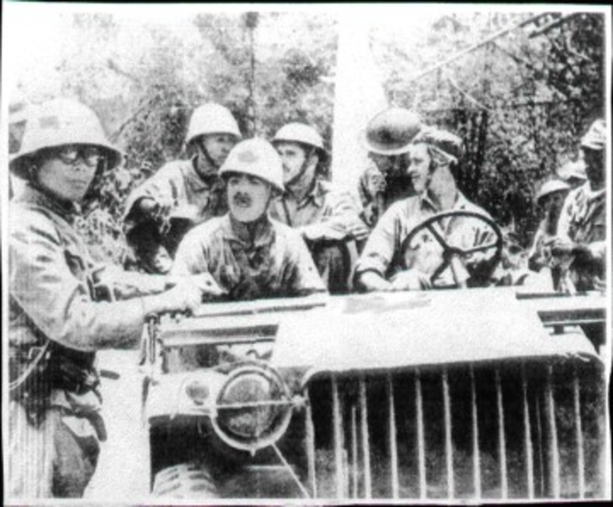 Soldiers from the 192nd Tank Bn. are seated together with Japanese prisoners in a Bantam 40 BRC in this April 9, 1942, photos. D. Dizon