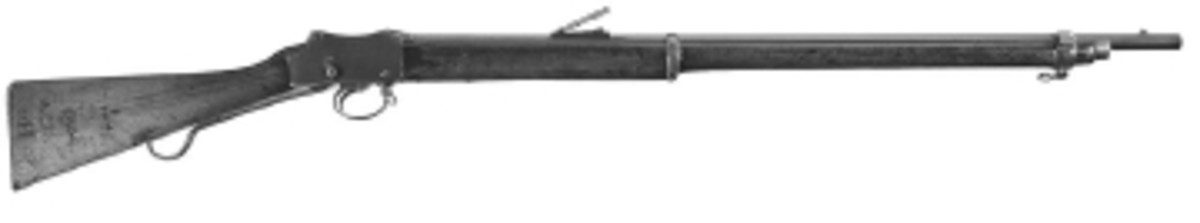 Mk II rifle marked "Crown/ V.R./ENFIELD/1888/crownV/IV./I." on the right side of the frame, with "828" on the left side and "381" on the underside.