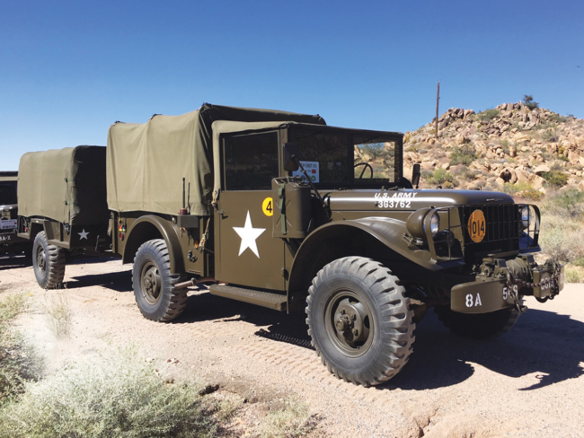  After two convoys in a WWII Jeep, Gil saw the appeal of closed-cab M37. He finally found one and drove it in the Route 66 Convoy. This was his setup, photographed somewhere in New Mexico