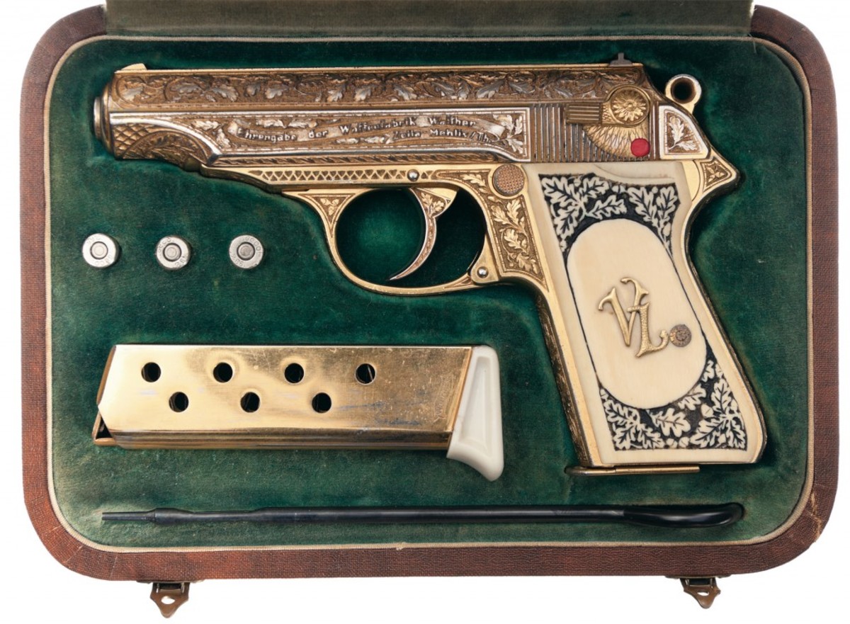Factory Cased Gold Plated and Relief Engraved SA Viktor Lutze Presentation Walther Model PP Pistol. Sold for $241,500.