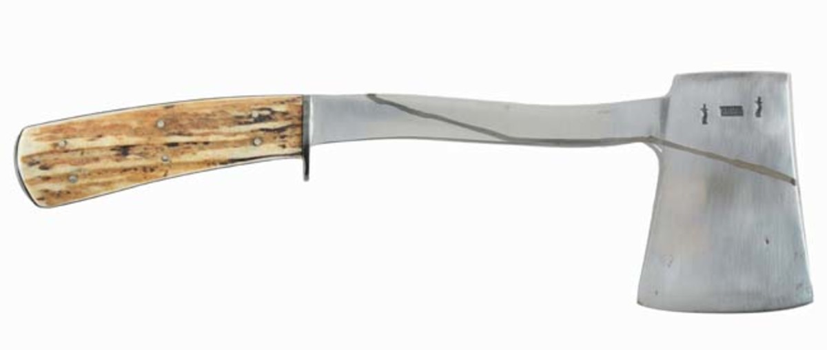  William Scagel camp axe with stag-antler handle, 1930s, 12 1/8 inches. Sold for $7,800 - Image Morphy Auctions