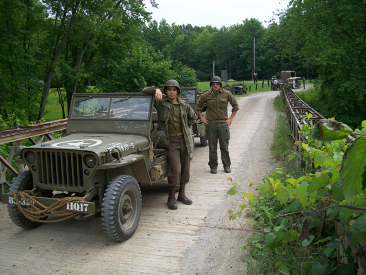 Reenactors on Original Bailey BridgeWWII Jeep restored by David Dorson; Bailey Bridge over Grand River, Windsor, Ohio
