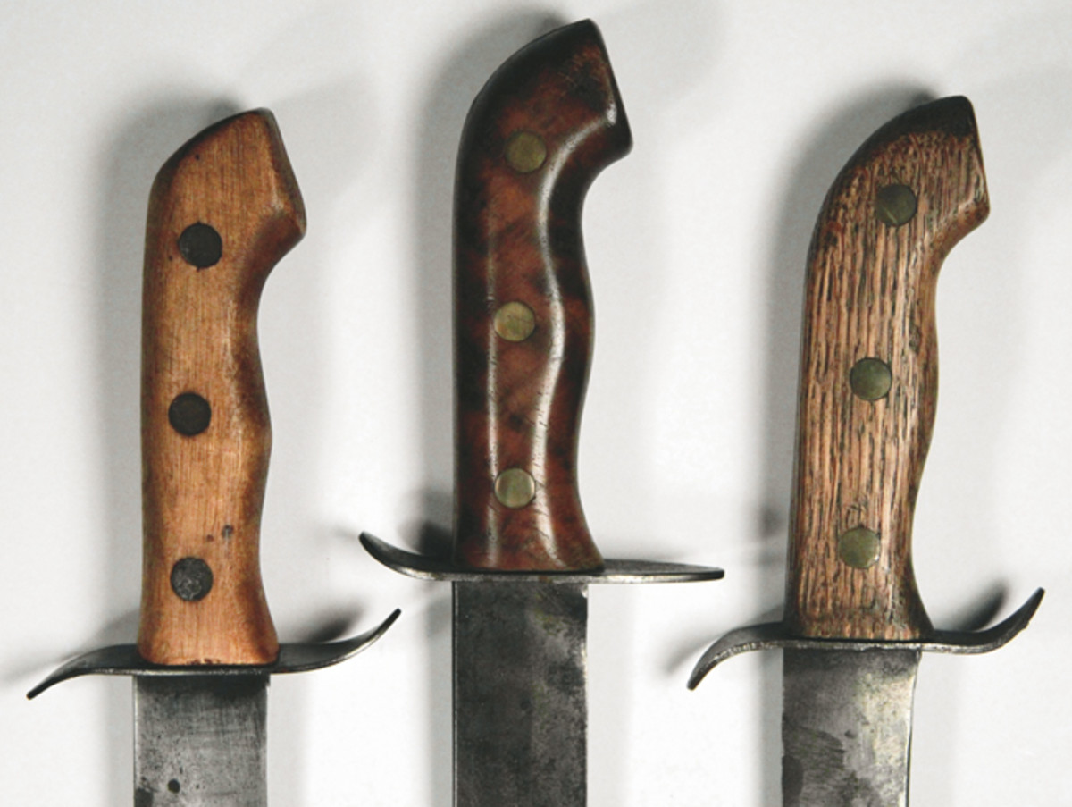 Local businesses donated a wide variety of wood to use for the grips of these knives.