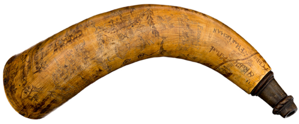 Engraved Powder Horn Id'd to Thomas Barber dated 1780 - sold for $35,650.
