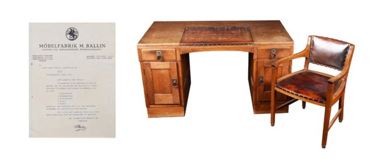  https://www.liveauctioneers.com/item/58862782_1929-adolf-hitler-s-personal-desk-and-chair Adolf Hitler’s custom-made oak and leather desk and chair from his Munich residence, a 1929 gift from Mrs. Elsa Bruckmann (nee Princess Cantacuzene of Romania) Accompanied by manufacturer’s hand-signed letter to Hitler advising him of the furniture’s completion. Provenance: Hermann Historica 2003. 