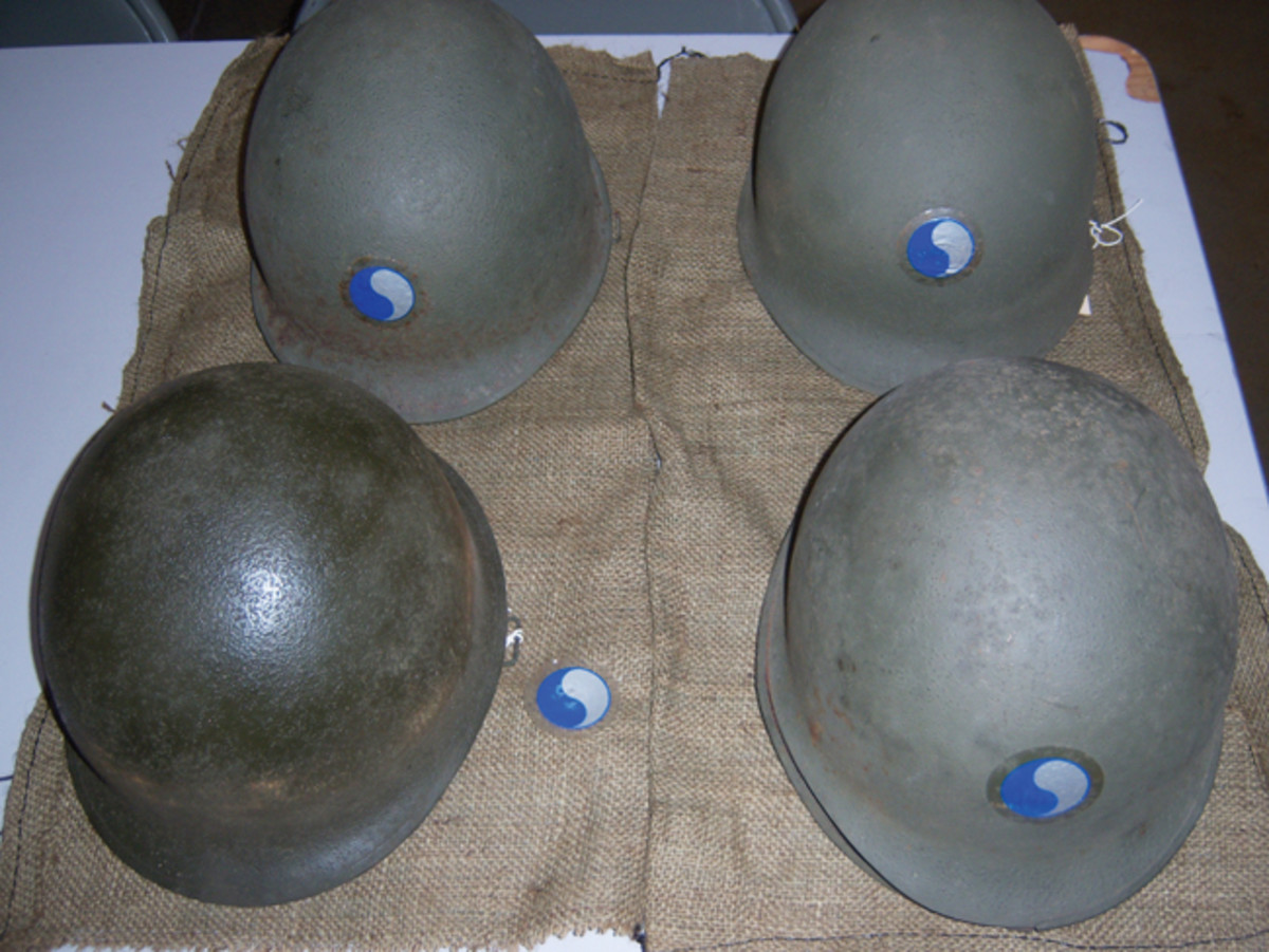 A sample of the helmets showing the different paint shades and textures: first row Helmet #24 (left) and #1 (right); second row Helmet # 32 (Left) and #16 (right).