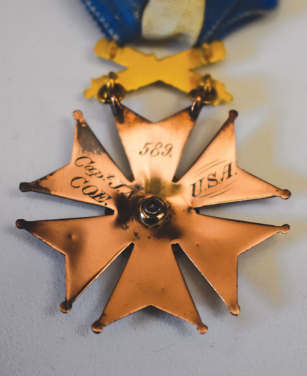 The gold Society of the Army of the Potomac medal was usually was numbered on the reverse of the top arm. Any named Society medal is extremely rare.
