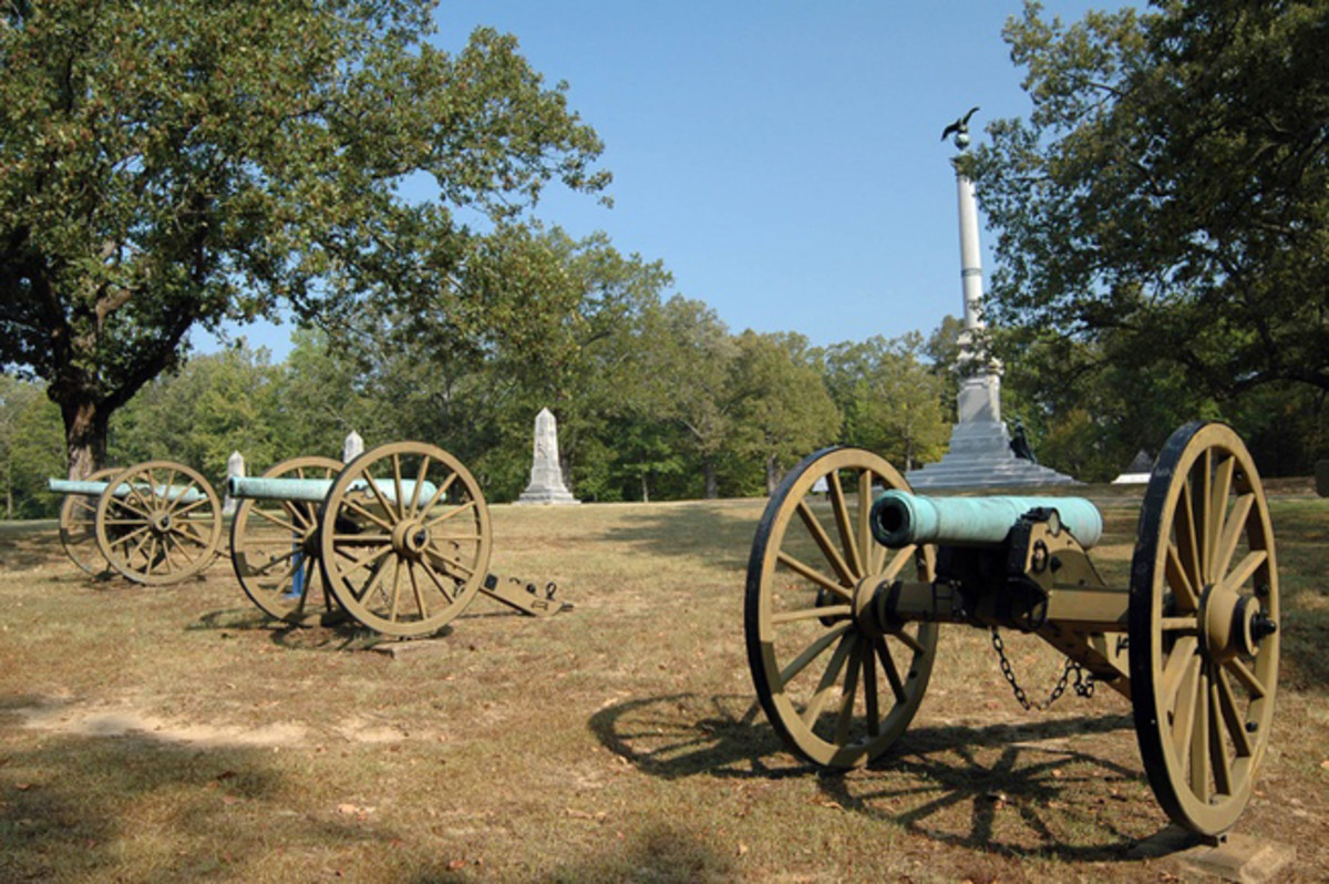 Shiloh National Military Park battlefield bronze Civil War cannon Iowa Memorial monument column eagle