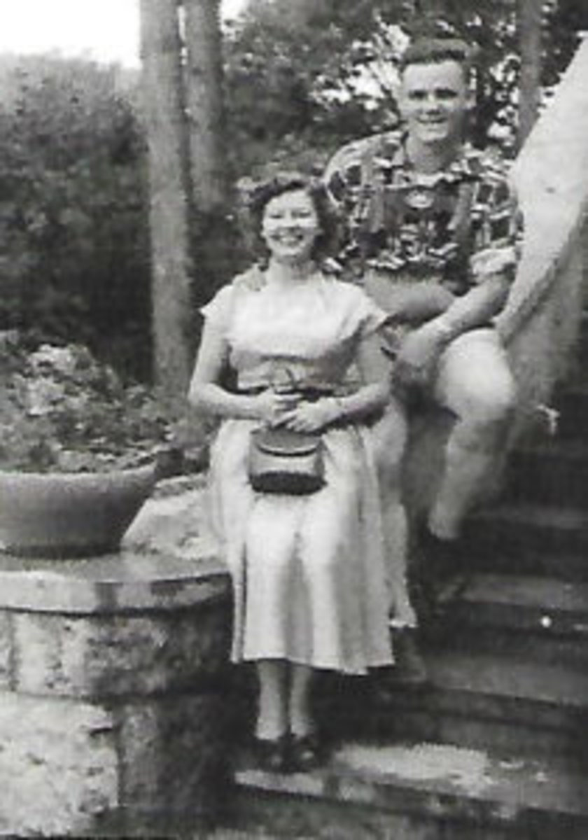  While I gathered all sorts of memorabilia while stationed in occupied Germany, my one real treasure that I discovered is Red -- my wife of 65 years. Here, we were photographed while visiting the home of Field Marshall Erwin Rommel — not far from her home in Ulm. Red says she attended dances with Rommel’s son, Manfred, who, according to her, “always stepped on her feet!”