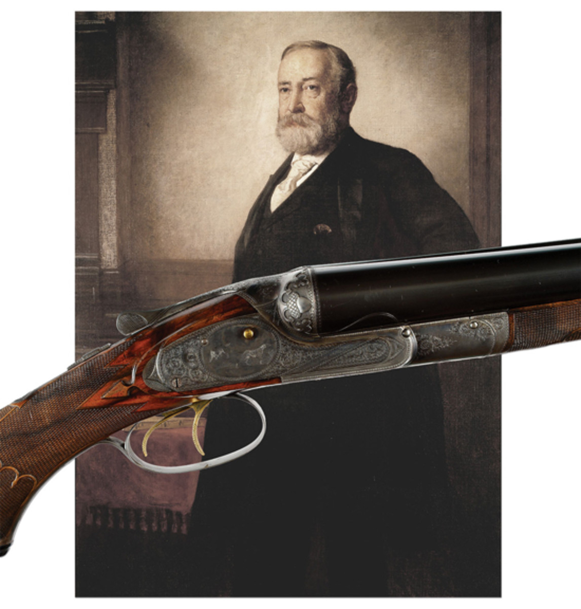 Lot 2429 Presidential Lefever "Optimus" quality shotgun, presented to Benjamin Harrison for his "Protection to American Industry"; probably the finest and most important nineteenth-century American shotgun. Paul Tudor Jones II Collection. (Extraordinary Session, March 15th)