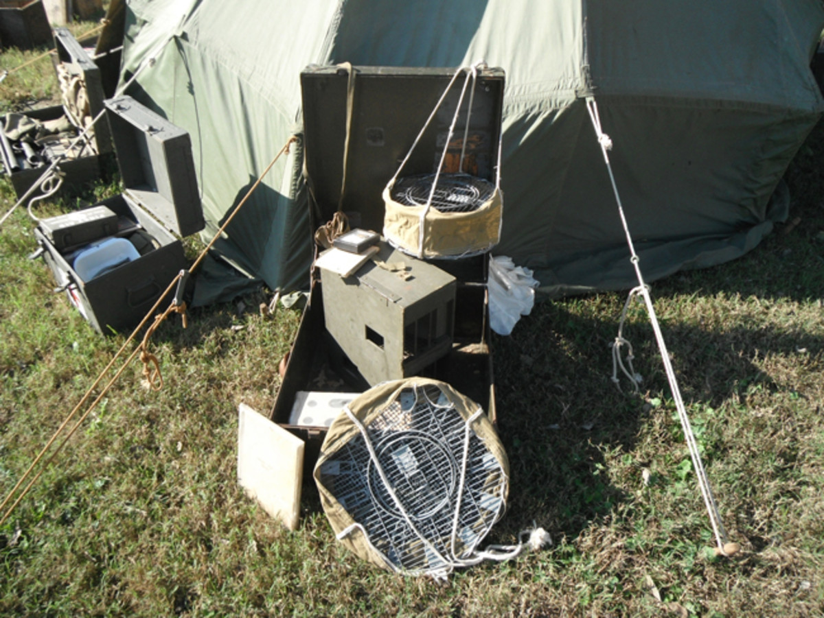  U.S. WWII Army Signal Corps Pigeon Service equipment ready for use. Most front line containers were small, well built, and functional. Others were designed for a single use.