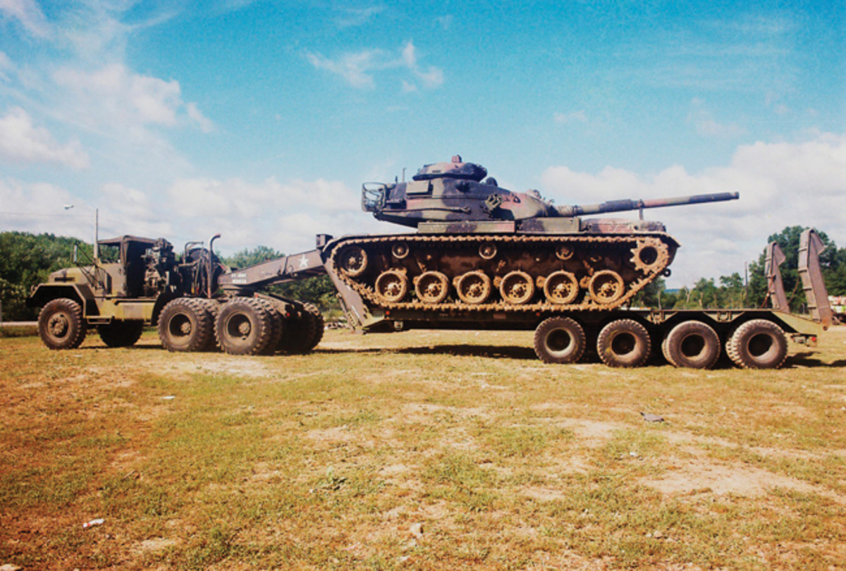  M123 with an M60 tank on an M747 trailer, at Sussex County, New Jersey, fairgrounds (site of the annual MTA show) about 1992.