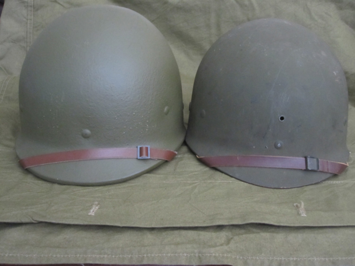 A pair of M1 helmet liners which served the US personnel through the early and closing years of WWII.