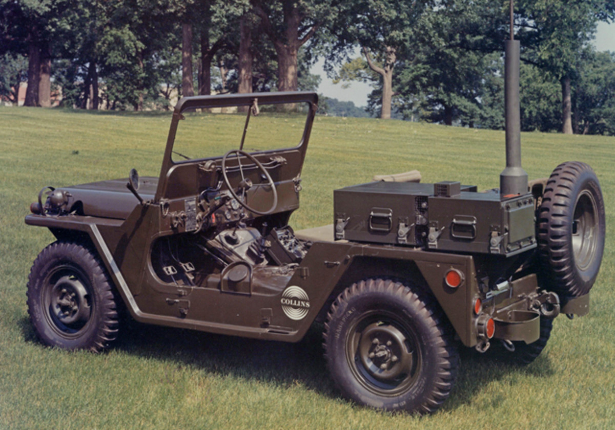Here is a 718U-2A (AN/VRC-81) in an M151 jeep. The 718U-2A is a 400W HF radio, built using URG-2 slices. This -2A version uses a 671U-4A receiver/exciter, which is inside the larger of the two watertight cases. The control head is shown mounted on the transmission hump, and the driver’s seat has been removed so it would be visible from this camera angle. There is also a 718U-2B version of this radio and as far as I can tell the only difference between the -2A and the -2B is the type of frequency selector - either knobs or levers. The M151 jeep itself is apparently owned by Collins and probably makes the rounds to all the trade shows carrying various radios. All photos are courtesy of the Collins Reference Library and were captioned by the late Dave Ross. Thanks go to Brian Bjerkelund, k7ais, for allowing us to present this information.