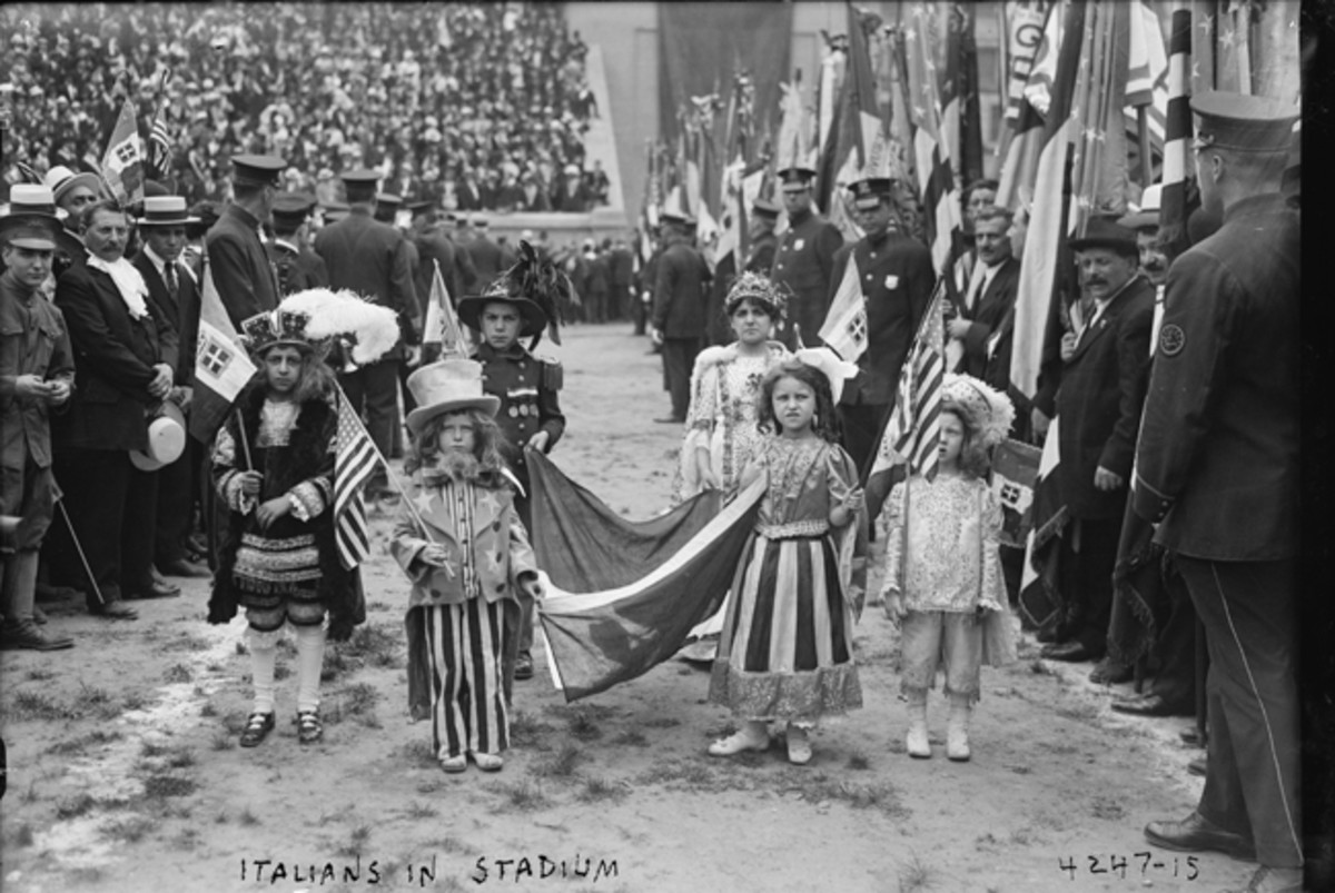 Children dressed in costume honored Prince Ferdinando of Udine, head of the Italian War Commission to the United States, at a ceremony in Lewisohn Stadium at the College of the City of New York, June 23, 1917. Library of Congress Flickr Commons project, 2015