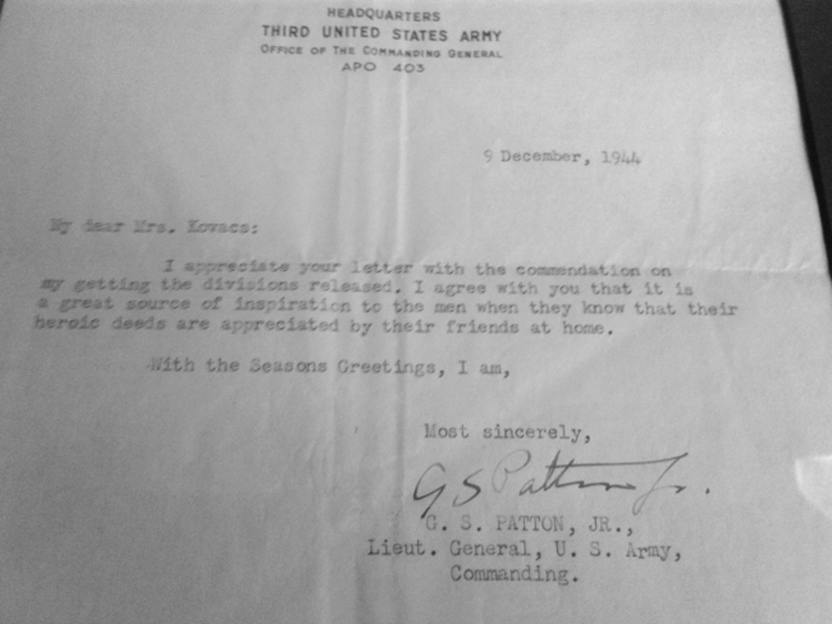  Nestled in among the letters my Dad wrote to my mother during WWII was this December 9, 1944-dated note on Third Army HQ stationary written and signed by General George S. Patton.