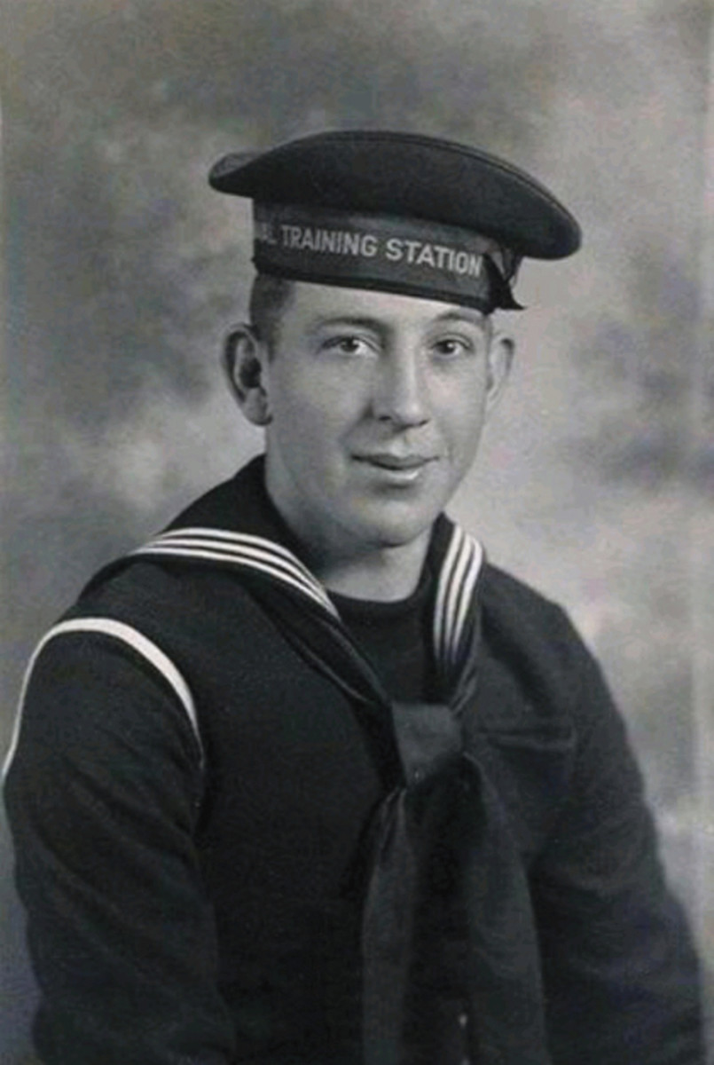 Photo of William Cicero Miller who enlisted into the United States Navy on October 20, 1937. He has a Naval Training Station tally on his flat cap.
