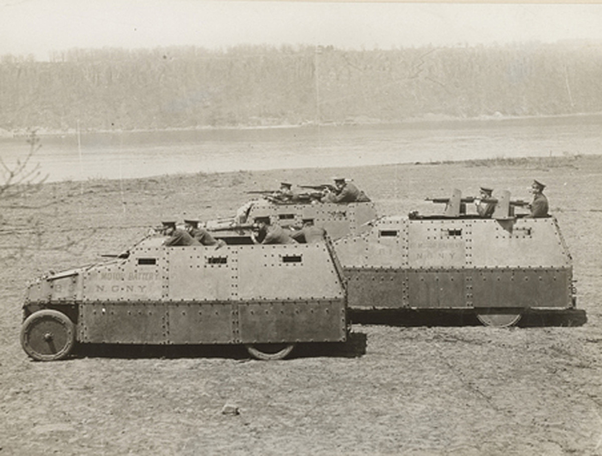 White Motor Company’s first armored car was one of three manufactured for a group of investors who were forming the 1st Armored Motor Battery for the New York National Guard. Mack and Locomobile provided the other two. This photo of the three armored cars was taken in New York City’s Fort Washington Park in April 1917.