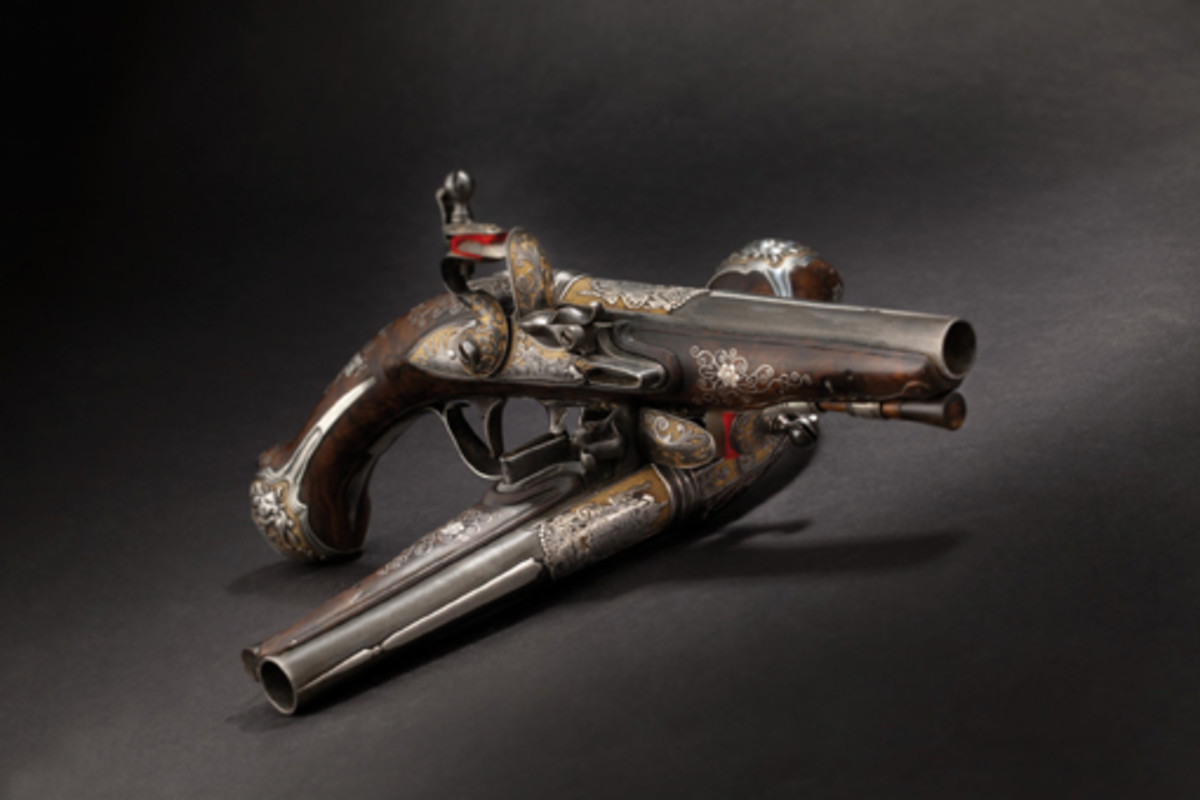 Lot 4695: A pair of deluxe flintlock pistols from the armoury of Tsarina Elisabeth Petrovna, Petersburg, circa 1760. Starting Price: 60000 Euros
