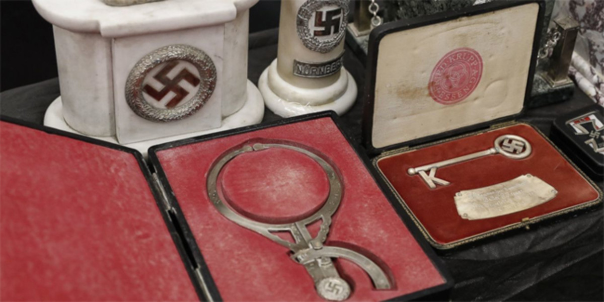  Some of the relics seized from a private collection in Argentina included several pieces of Third Reich decorative arts material, all adorned with swastikas.