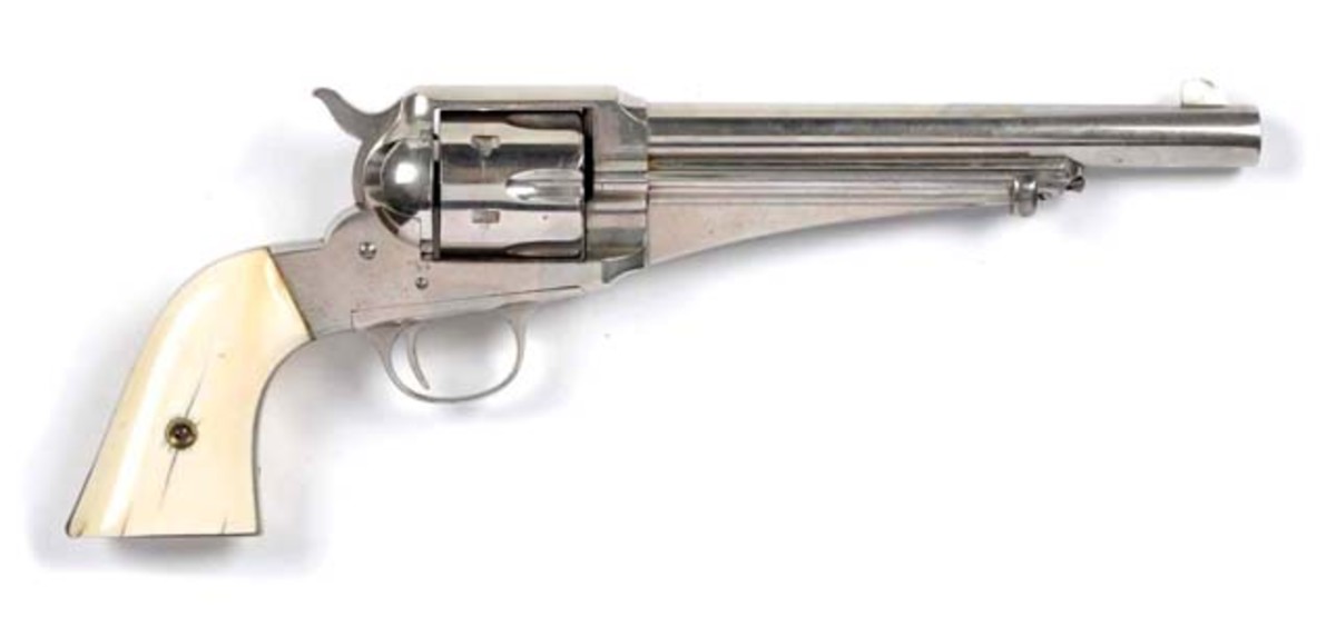 High-condition Remington Model 1875 single-action Army revolver of the type used by outlaw Frank James, estimate $4,500-$7,500. Morphy Auctions image