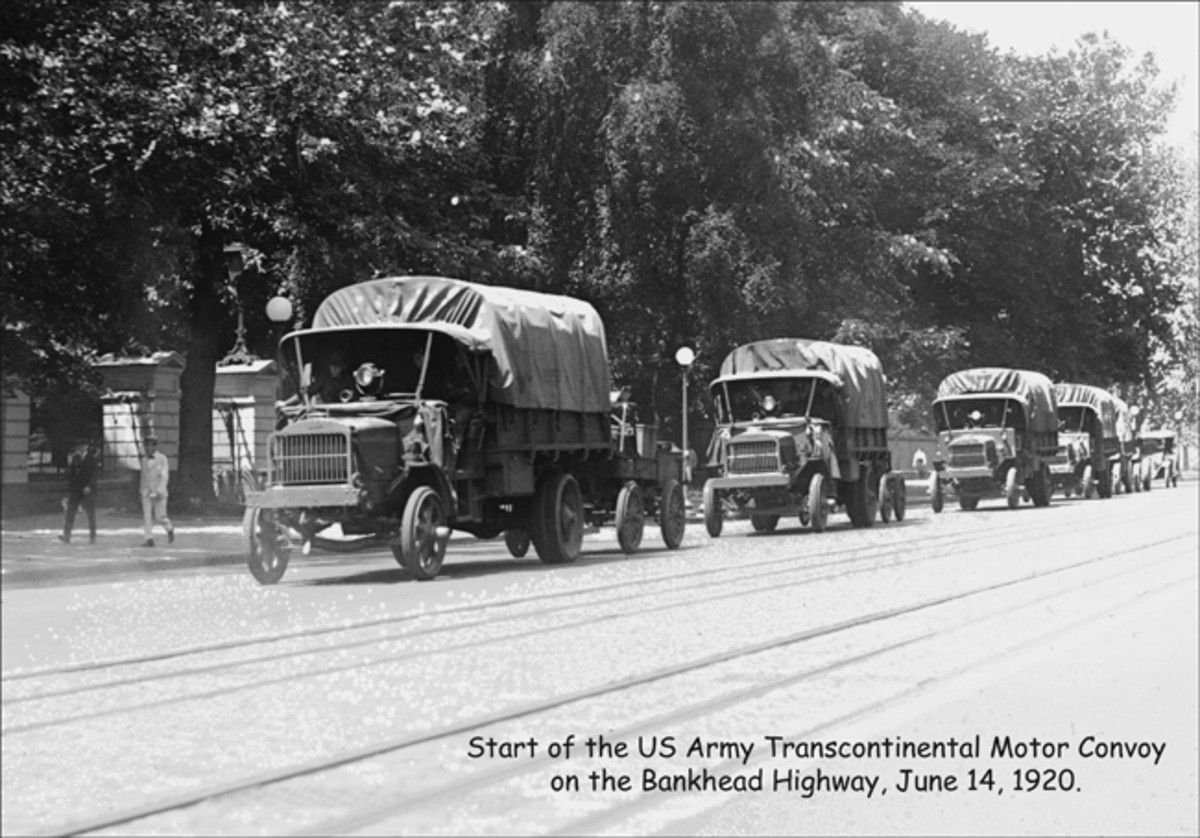  Historic photo at the start of the Second US Army Transcontinental Motor Convoy (TMC) from Washington DC to San Diego in the Summer of 1920 along the Bankhead Highway across the southern US (the First TMC followed the Lincoln Highway in 1919).