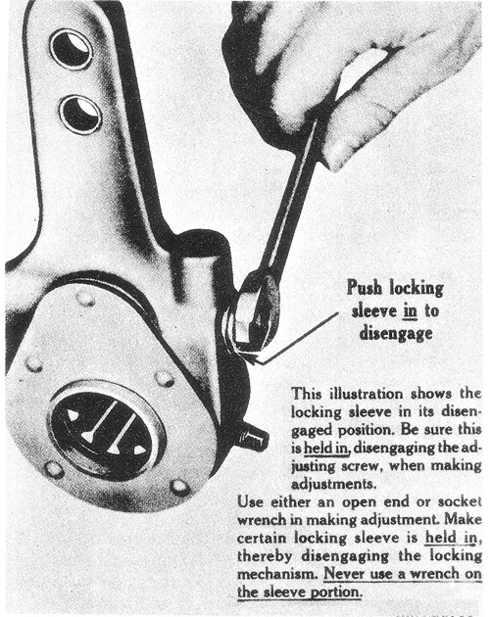  Adjustment of a typical slack-adjuster. The sleeve is pushed straight in to make an adjustment. Never try to turn the sleeve.