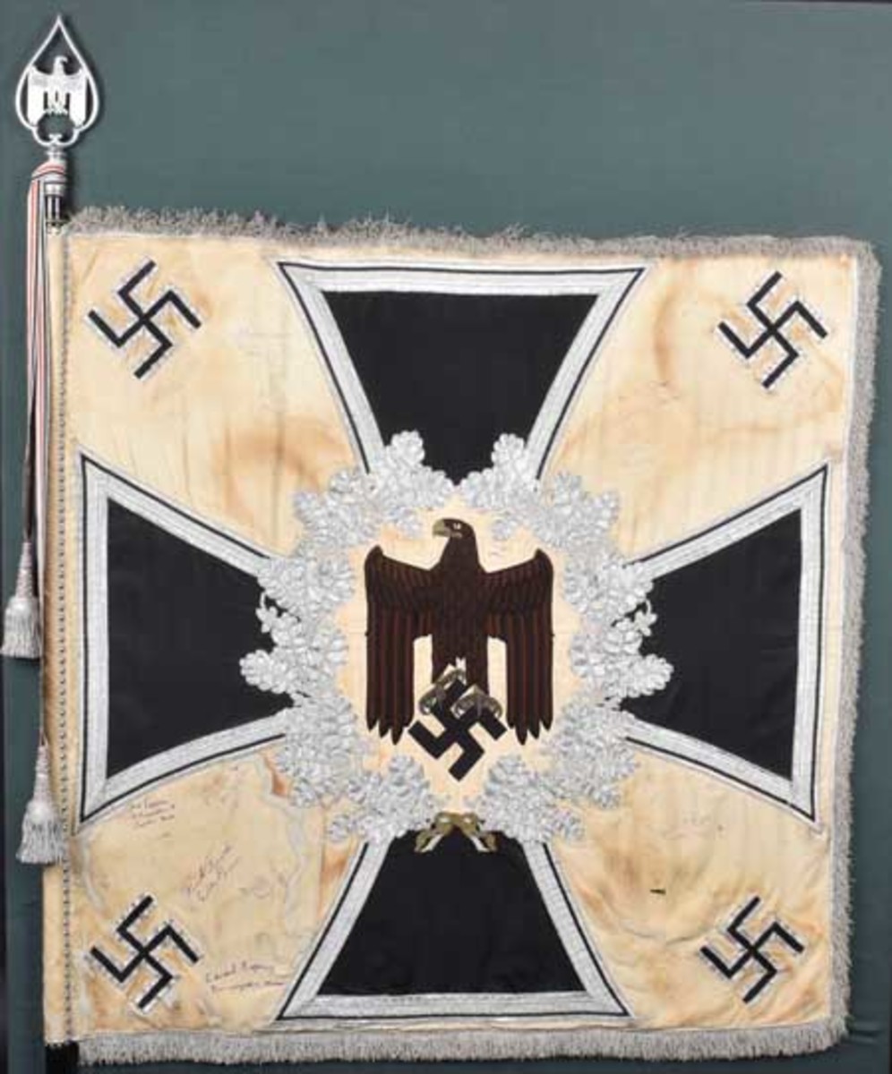  German Nazi infantry battalion standarte captured by US soldiers in 1945, 50 x 50in. Provenance: Hermann Historica 2003. Sold for $16,200