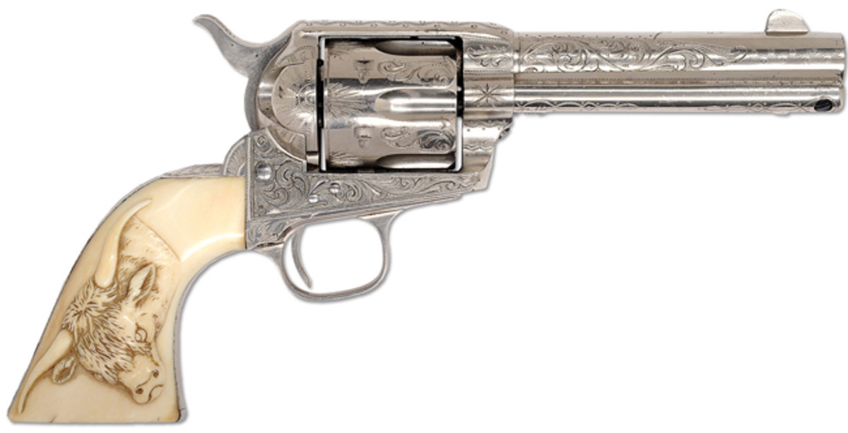 Exceptional Early Nimschke Engraved Colt SA Army, From the Phil Bleakney Collection; estimated at $40,000-60,000, sold for $80,500.