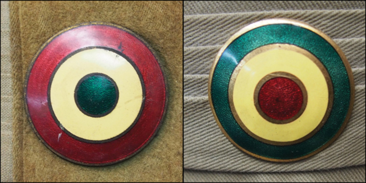 Prior to WWII, the Ethiopian cockades for caps and sun helmets were red / yellow / green, but this color scheme was too similar to that of Italy. After the liberation the nation in 1941, the cockade colors were reversed to green / yellow / red.