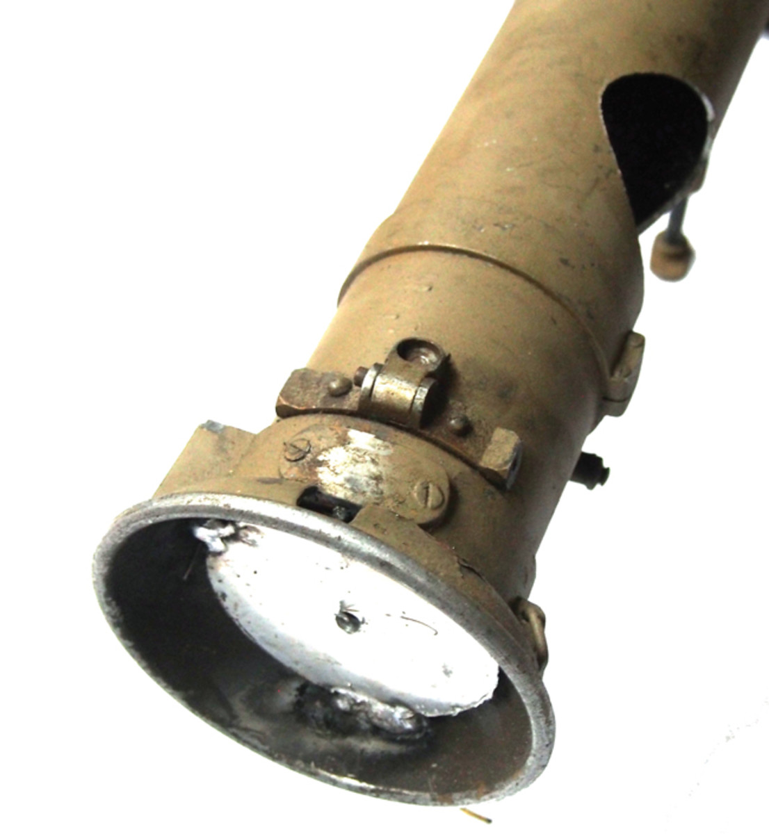 This Spanish Instalaza –—a copy of the American “Super Bazooka” — was sold via a military surplus catalog. It has been properly cut on the side and had a round disc welded to the rear of the muzzle. This was probably overkill to ensure that it was deactivated properly, but it is always better to err on the side of caution.