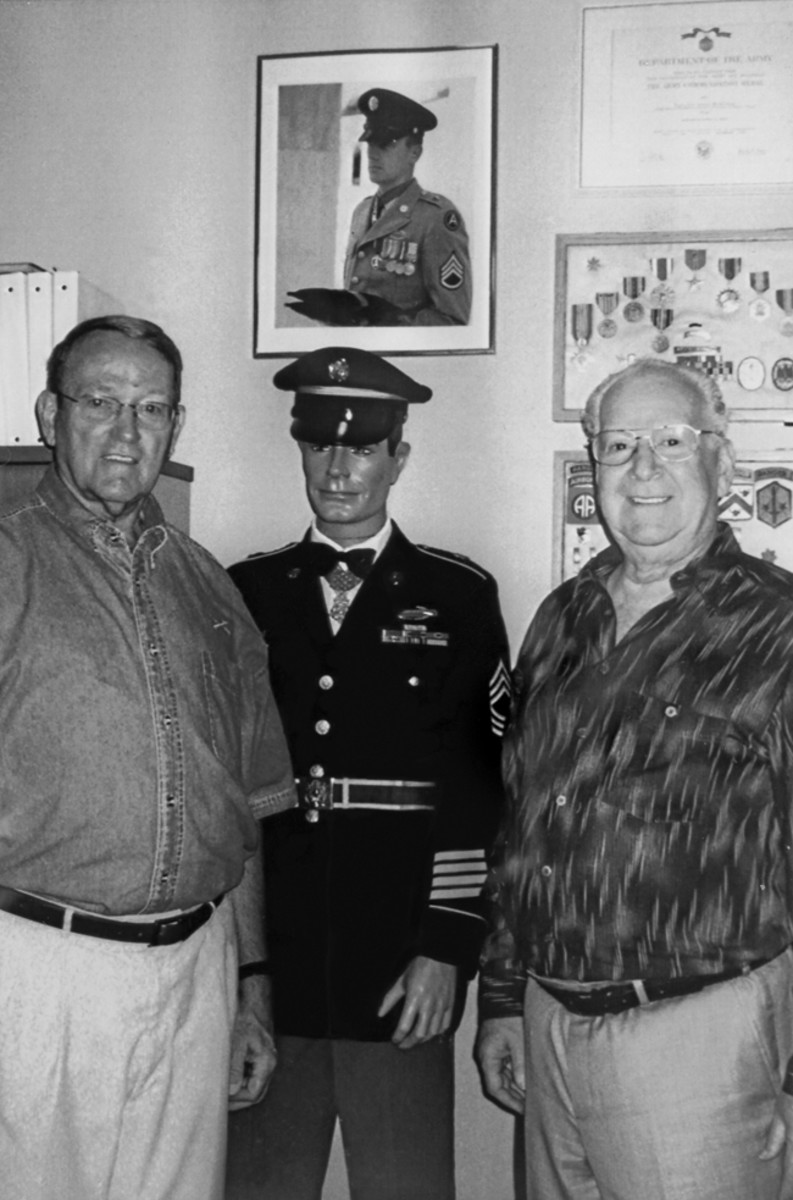  LTC (Ret) John “Jack” Angolia (right) with Col. Roger Donlan (left), the first recipient of the Medal of Honor during the Vietnam War. The mannequin in the center is clothed with the uniform of M/Sgt. Jerry K. Crump, Medal of Honor recipient during the Korean War.