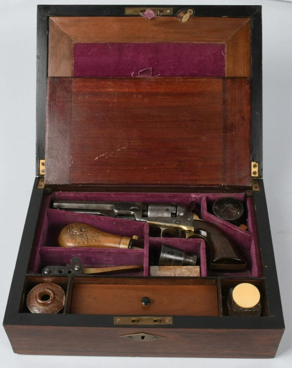  Confederate General Sterling Price’s Model 1849 .31 caliber Colt pocket model and lap desk, with accessories. Manufactured in 1860.